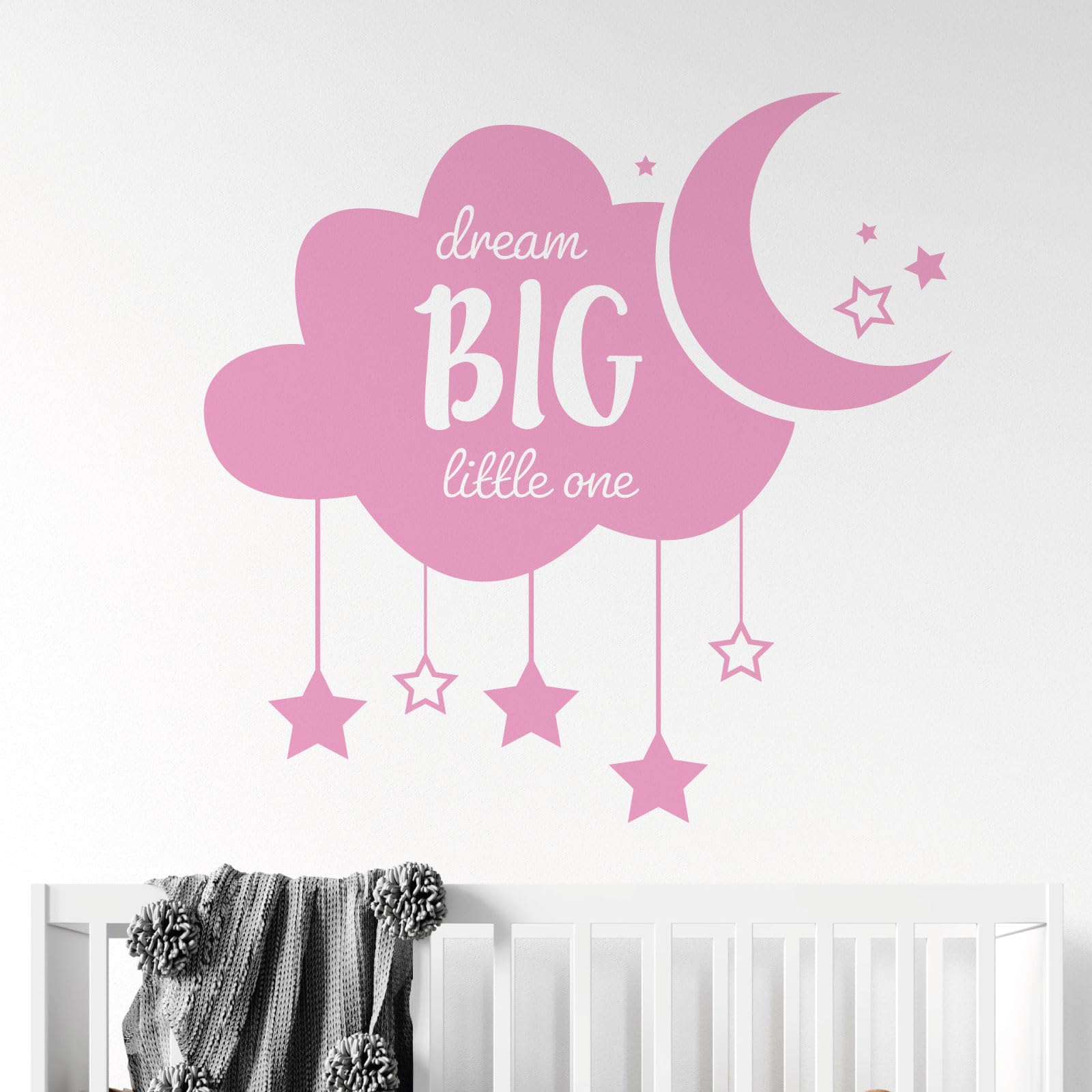 Dream Big Little One Sticker mural Motif nuage, étoiles, lune Argenté