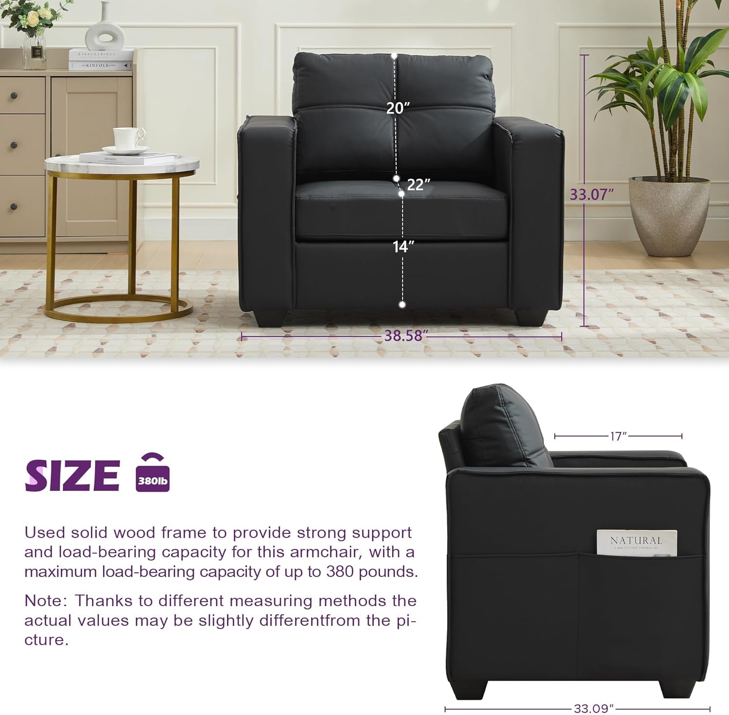 TYBOATLE Black Faux Leather Sofa Sectional Couches for Living Room, 3 Piece Living Room Set Furniture, Comfy Modular Convertible Sofas, Home Office Sofa Set