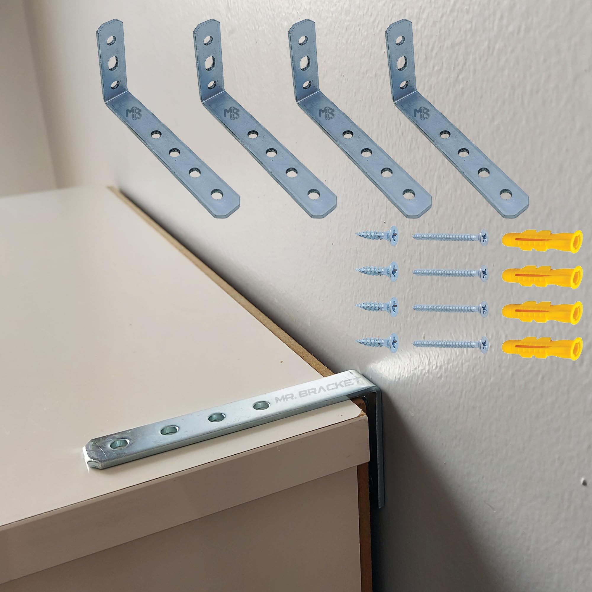 MR.BRACKET Deprem Güvenliği Dolap Sabitleme Aparatı Seti 16x52x100mm - Mobilya Gardırop Portmanto Eşya Duvara Sabitleyici L Demiri