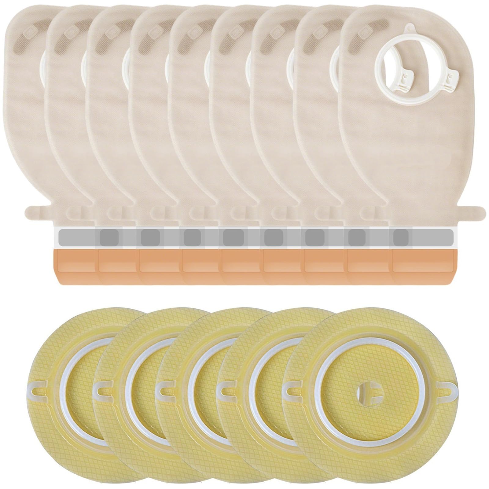 15 Suministros para Ostomía, Bolsas de Colostomía de Dos Piezas, Bolsa de Ostomía Drenable para el Cuidado del Estoma de Ileostomía, Recortable a Medida de 15-60 Mm (10 Bolsas+5 Barreras)
