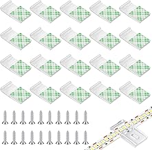 20PCS Transparent Strip Light Clips, Self Adhesive with Screws Mounting Holder, LED Fixing Clips and Screws for 10mm IP30/65 Light Strips, Fairy Lights, String Light, Wire, Cable (Green Sticker)