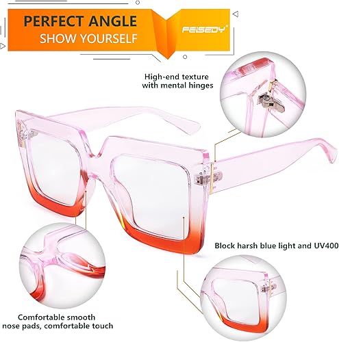 Miniatura 3 de FEISEDY Gafas de luz azul de gran tamaño para mujer, antifatiga, gruesas, cuadradas, para computadora, B2381