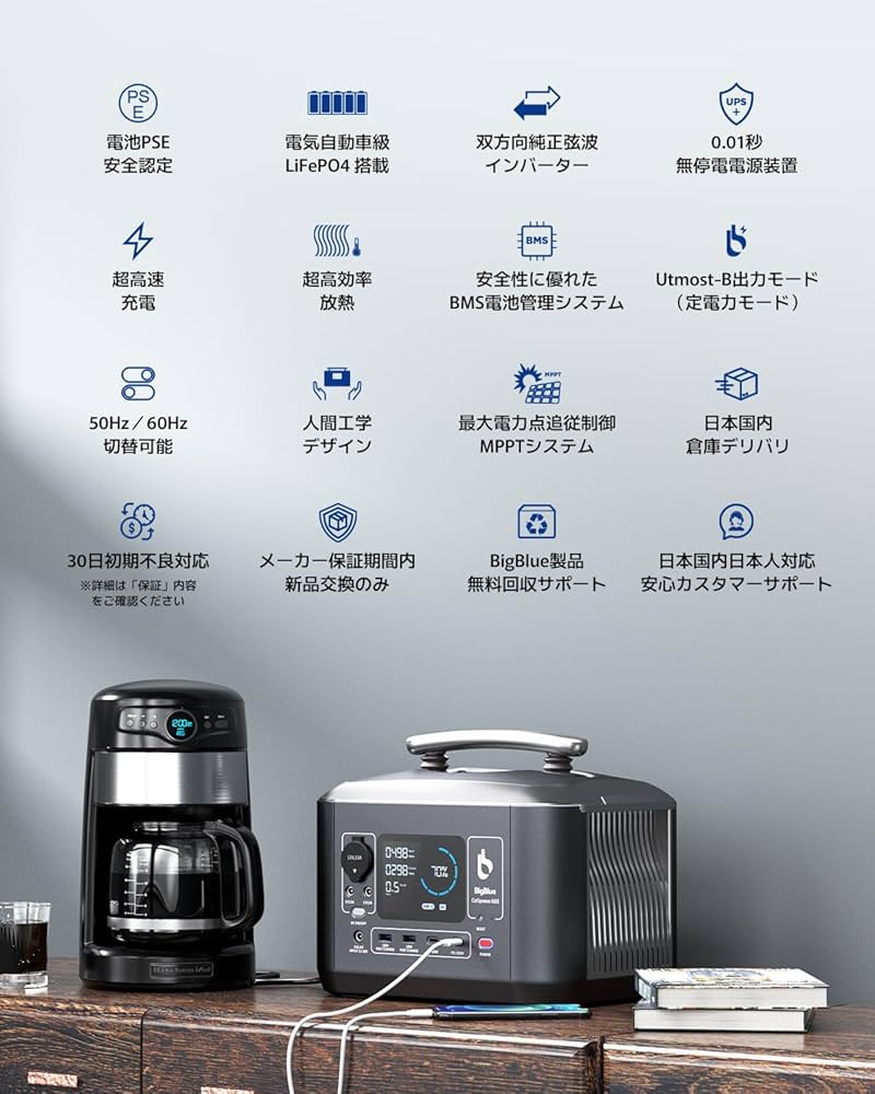 BigBlue CELLPOWA 600 リン酸鉄 純正弦波 ポータブル電源 BigBlue リン酸鉄 ポータブル電源 Cellpowa600【別送品】 | 発電