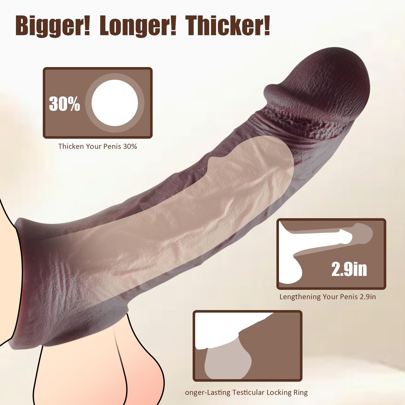 Guaina per pene, Sex Toy Guaina Fallica Realistico Prolunga Pene Indossabile Uomo, Toys Sessuali per Uomini Guaine e Prolunghe, Sex Toys per Coppie Donna