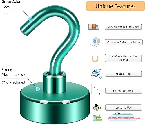 Vista 289 de NEOSMUK - Ganchos magnéticos de alta resistencia con imanes extrafuertes para colgar en refrigerador, crucero, cabinas o parrilla, color blanco
