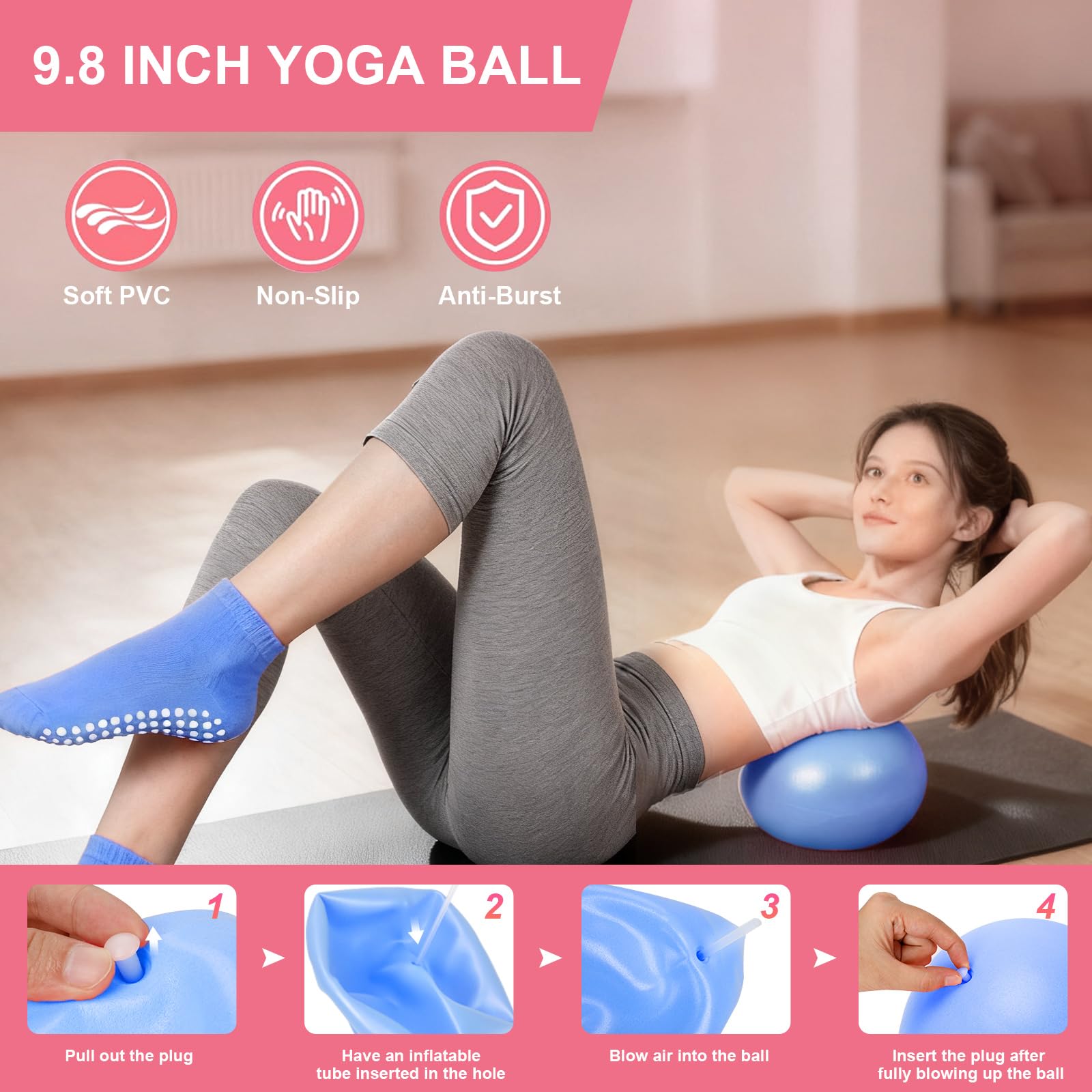 Zestaw do pilatesu domowego dla kobiet – 14 szt. zestaw sprzętu do pilatesu z pierścieniem do pilatesu i piłką, 5 opaskami oporowymi itp., akcesoria dla początkujących, treningi domowe, zawiera