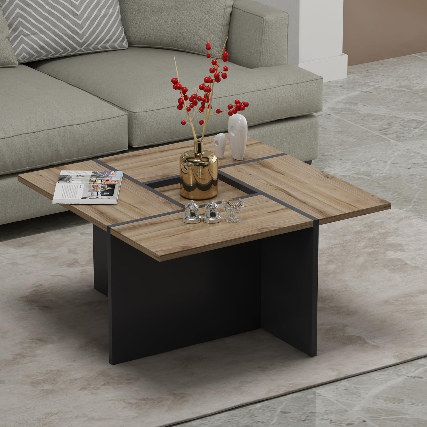 HOMIDEA SILVA Tavolino Basso da Salotto - Materiale in Legno - Tavolino da Divano - Tavolino da caffè Moderno in Un Design alla Moda (Rovere/Antracite)