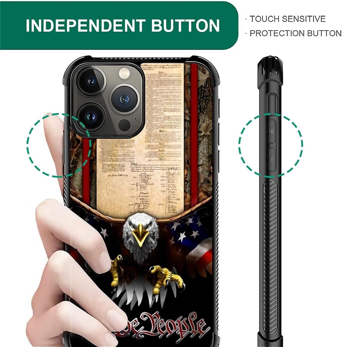 DJSOK Compatible with iPhone 16 Pro Max Case，Design Pattern Back Bumper Anti Scratch Reinforced Corners Soft TPU Caver,Cases for Men Women-Classic American Old Flag We The People Eagle - Image 4