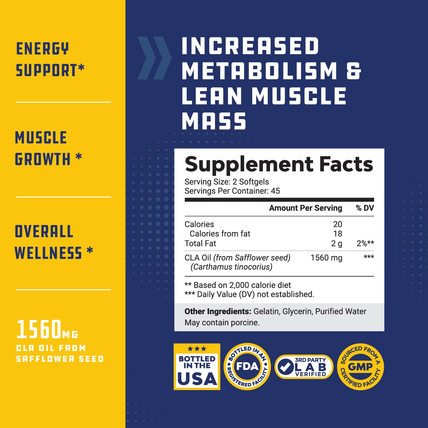 Conjugated Linoleic Acid CLA Pills CLA Fat Burner for Belly Fat