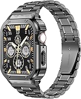 Vista 19 de MioHHR Correa de reloj de acero inoxidable con funda compatible con Apple Watch Ultra 3 2 1 (1.732 pulgadas), correa resistente con cubierta Negro