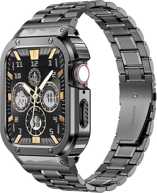 MioHHR Fém Szíj és Tok Apple Watch 38-49mm Rozsdamentes Acél Védelem