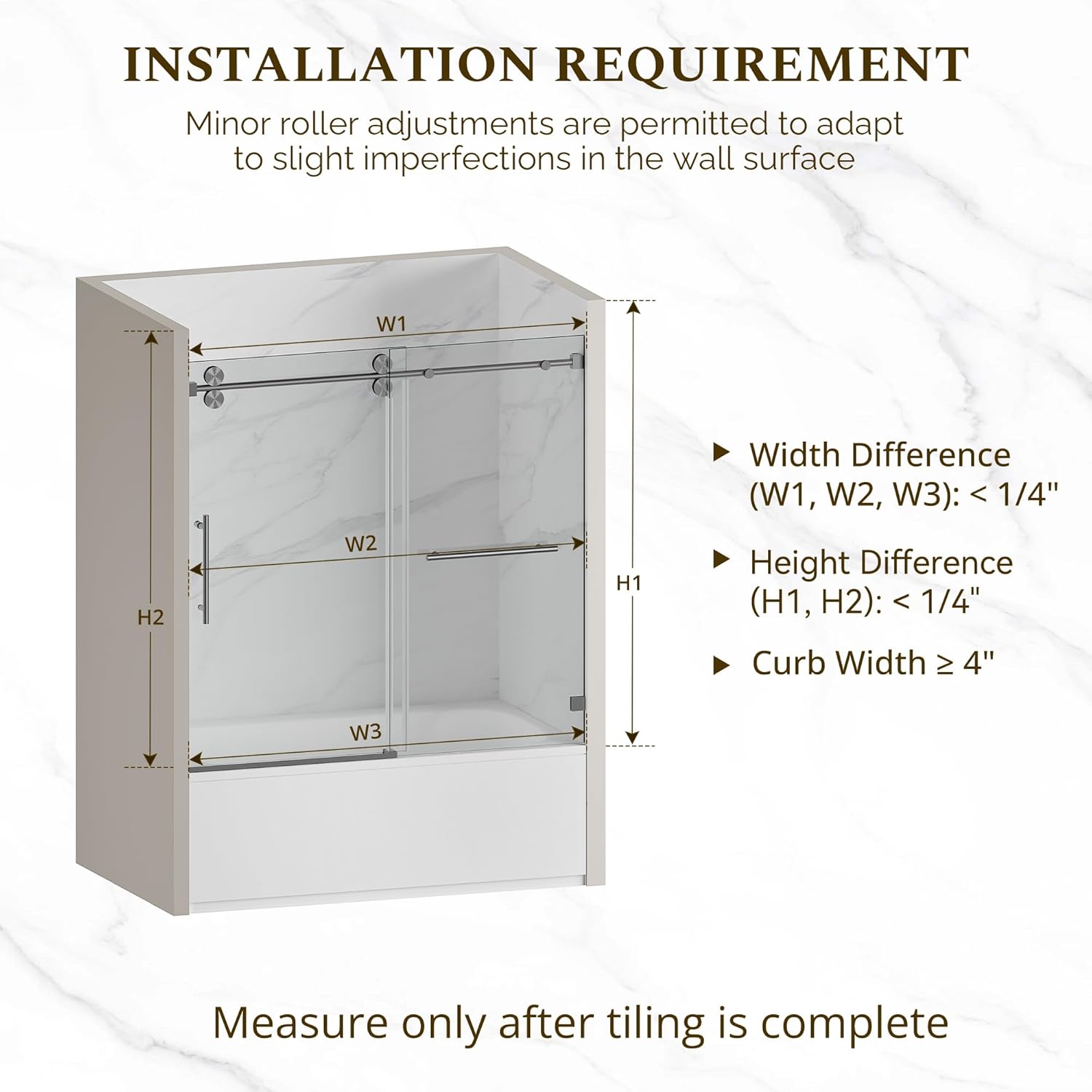 Frameless Single Sliding Shower Door, 55"-61" W x 66" H, 3/8" (10mm) ANSI Clear Tempered Glass, 304 Stainless Steel Hardware, Modern Frameless Glass Shower Door Gunmetal