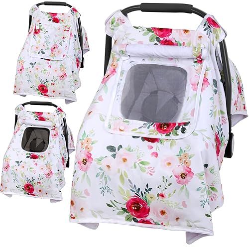 Funda de asiento de automóvil para bebé, toldo para asiento de automóvil infantil con ventanas de 3 capas, ventana de malla transpirable, funda de