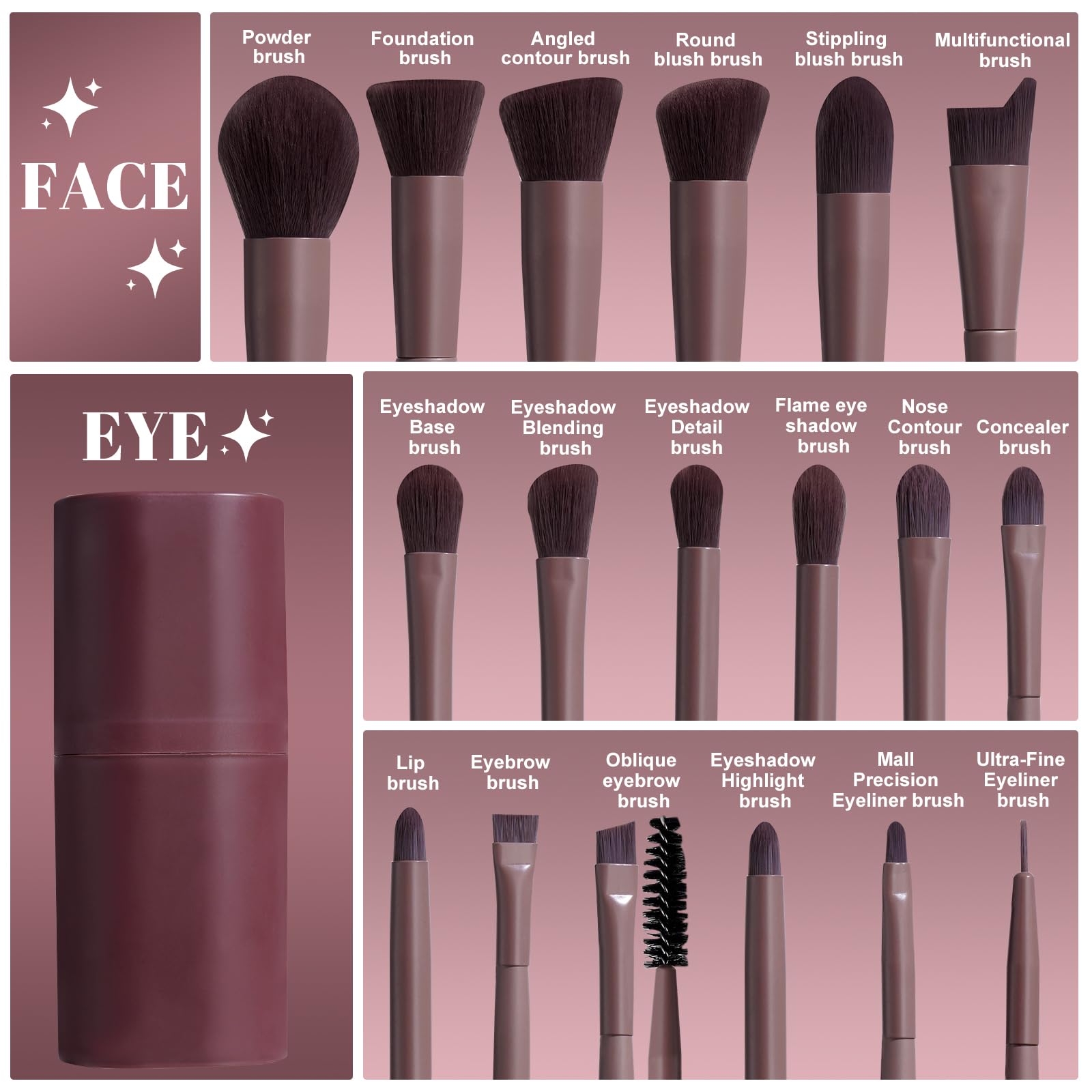 BS-MALL Makeup Brush Set 18 Pcs Premium Synthetic Foundation Powder Concealers Eye shadows Blush Makeup Brushes with black case (): D-Brown