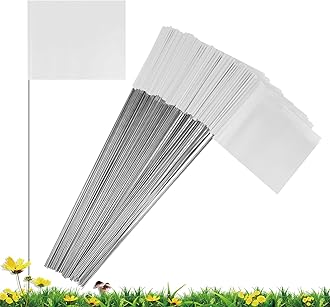 IKAYAS Marking Flags, 50 Pack, 4*5 Inch White PVC, Garden, Yard, Lawn, Landscape, Survey, Irrigation, Hunting Flags