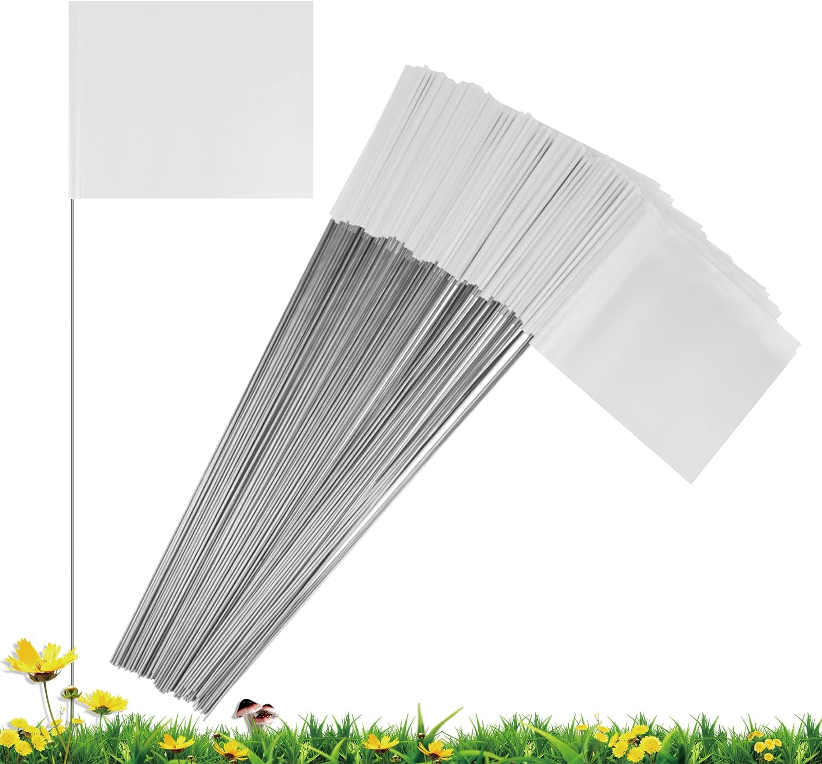 IKAYAS Marking Flags, 50 Pack, 4*5 Inch White PVC, Garden, Yard, Lawn, Landscape, Survey, Irrigation, Hunting Flags