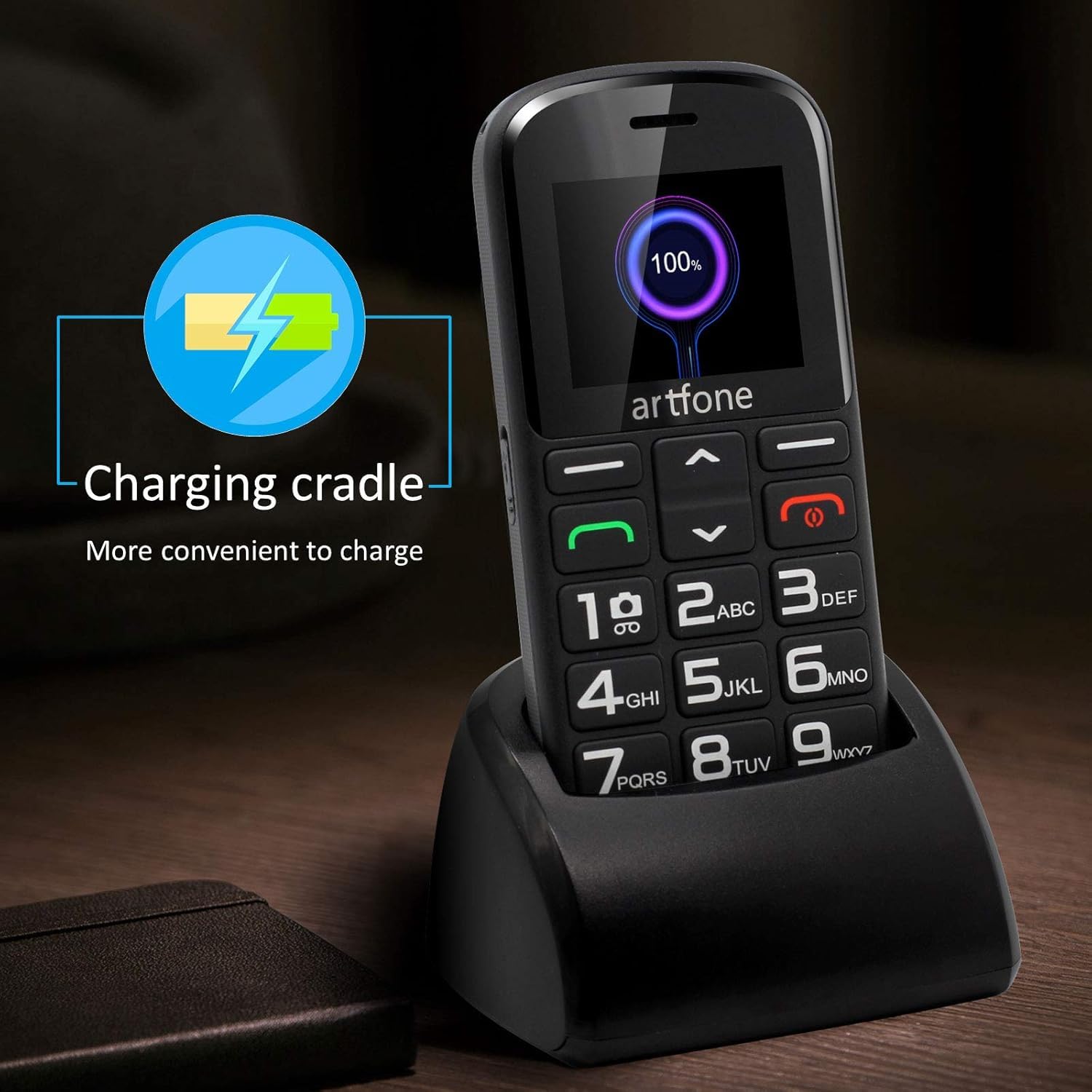 artfone Teléfonos Móviles para Mayores Mayores con SOS botón, CS182 Senior, Fácil de Usar Celular para Ancianos con Negro
