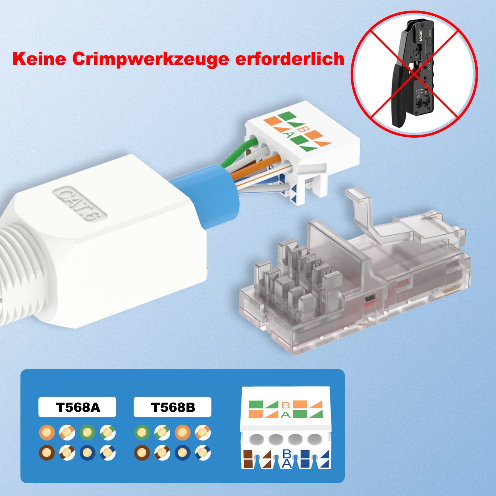 RedStar24 RJ45-stekker zonder gereedschap, CAT 7, CAT 8, netwerkstekker voor installatiekabel, CAT8, CAT7, CAT6a, LSA, veldconfectioneerbare LAN-krimpstekker, afgeschermd tot 40 Gbps, 2000 MHz, 4