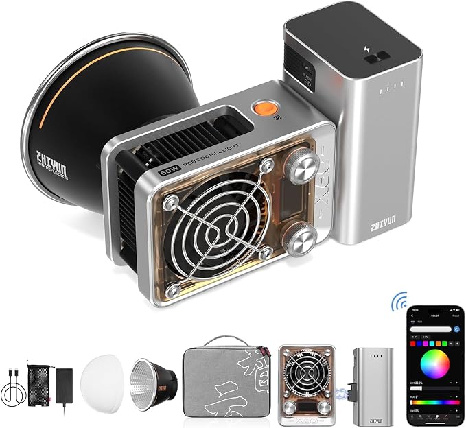 ZHIYUN MOLUS X60 [Oficial] 60W Luz de Video Bicolor 2700-6500K Regulable, TLCI≥97 CRI≥95, Luz de Foto Portátil para Fotografía con Reflector de Cúpula Difusor para Iluminación, Youtube, TikTok