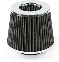 AUTOXBERT Kit de indução de filtro de ar universal para carro esportivo filtro de ar cone de carro acabamento cromado prata 3 polegadas 76 mm desempenho alto fluxo entrada de ar frio filtro seco