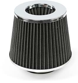 AUTOXBERT Kit de indução de filtro de ar universal para carro esportivo filtro de ar cone de carro acabamento cromado prata 3 polegadas 76 mm desempenho alto fluxo entrada de ar frio filtro seco