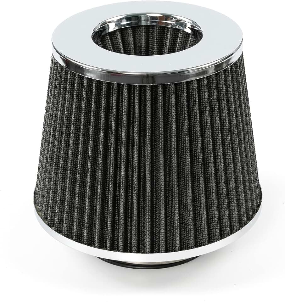 AUTOXBERT Kit de indução de filtro de ar universal para carro esportivo filtro de ar cone de carro acabamento cromado prata 3 polegadas 76 mm desempenho alto fluxo entrada de ar frio filtro seco
