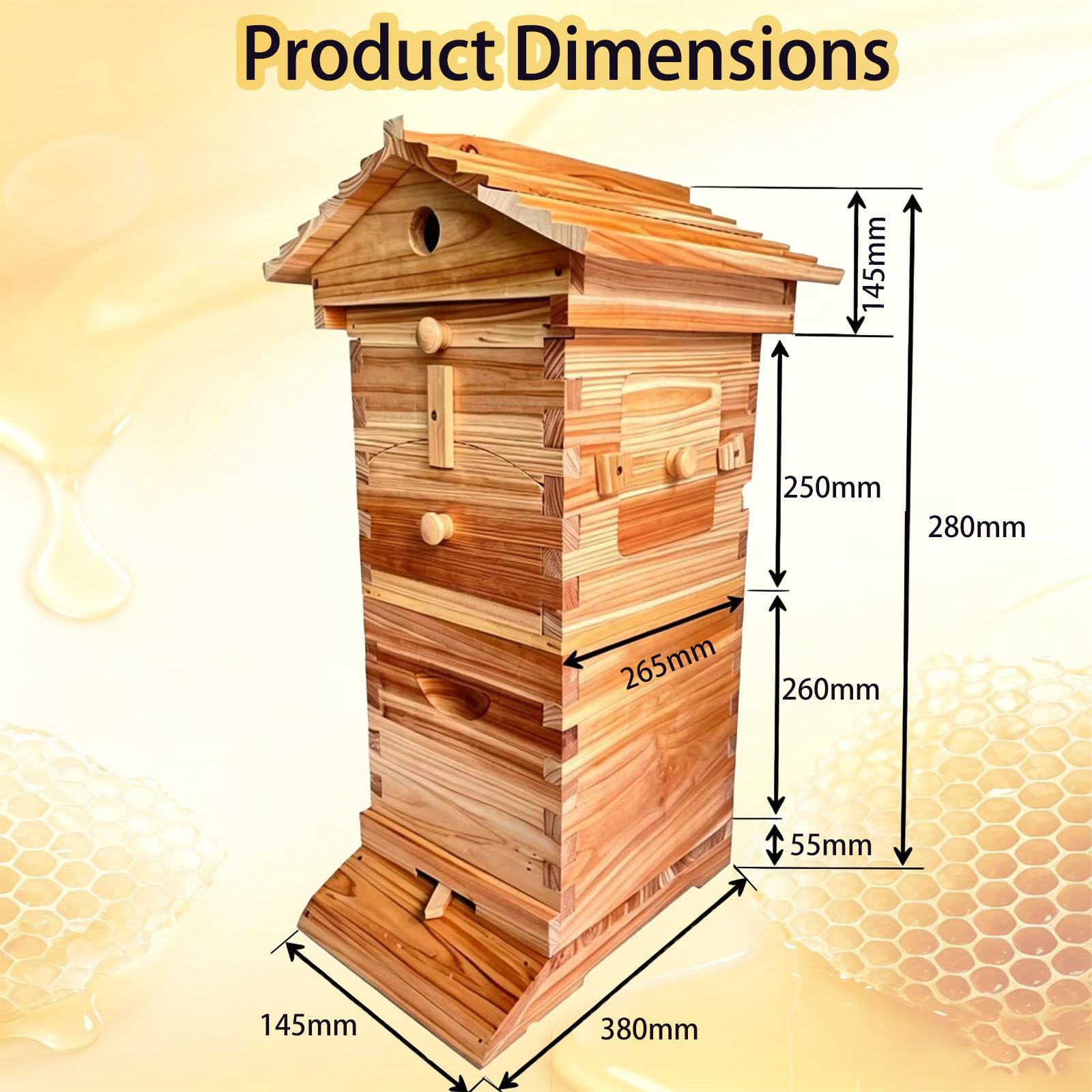 Arnia in Legno Deflusso Automatico, Kit di Avvio per L'Apicoltura, Include 4 Telai per Api e 6 Vassoi Favo, Raccolta Automatica del per L'Apicoltura, Impollinatori da Giardino