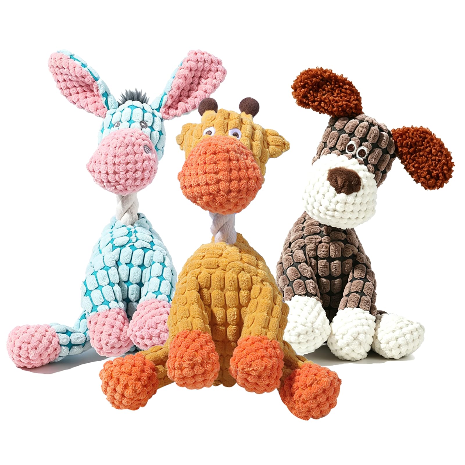 3 Juguetes para Perros con Chirriador - Peluche Interactivo para Perros Pequeños Medianos Grandes, Burro Perro Jirafa - Juguetes Perros Resistentes para Morder, Compañía y Juego