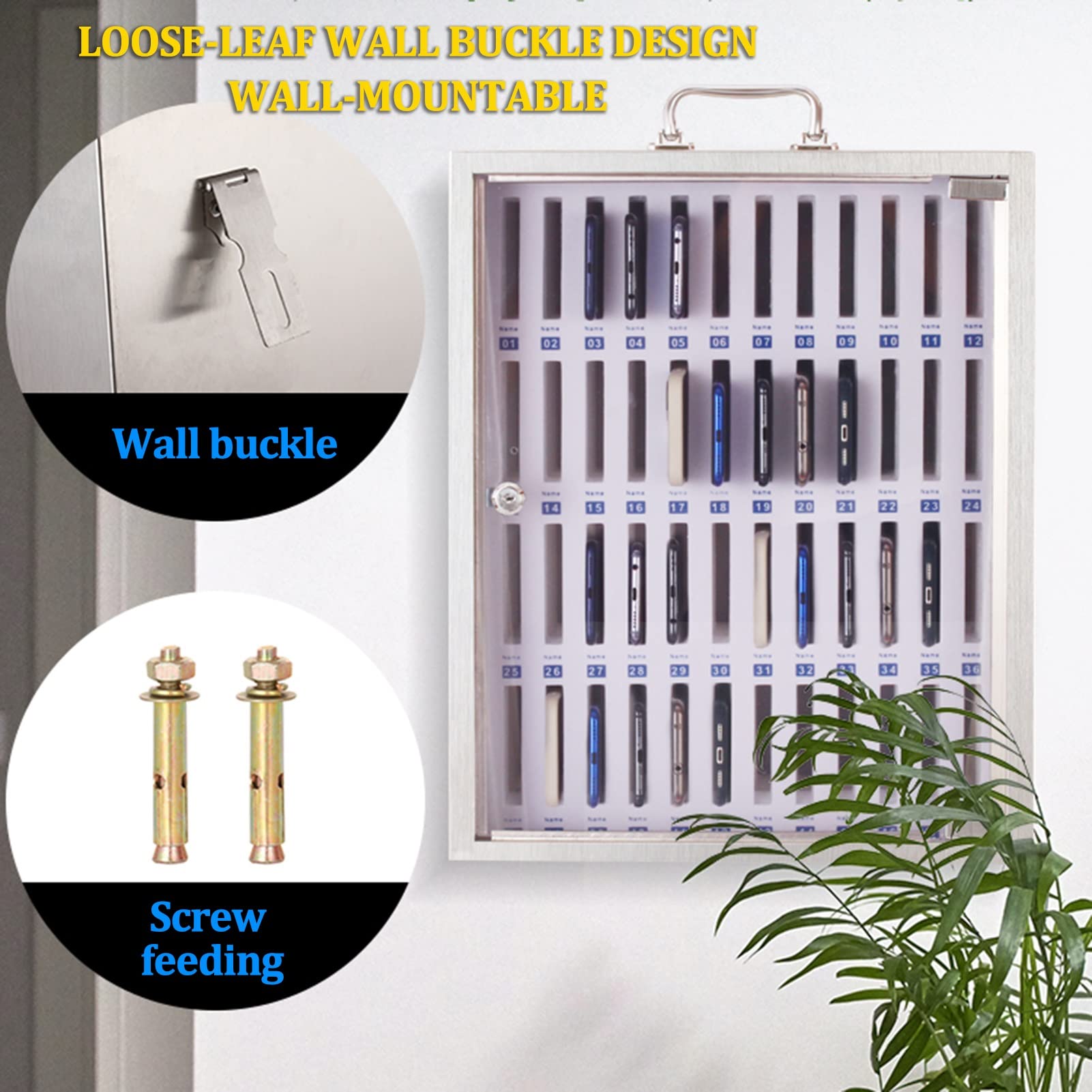 Mobile Phone Locker Storage Box – Supporto da parete per telefono cellulare con 24 slot – Scatola metallica per una nizzazione sicura e un facile accesso