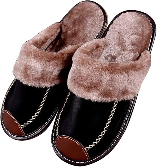 mens leather upper slippers