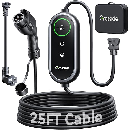 2026 New Grasside Level 1&2 EV Charger, 8-16Amp Adjustable Current & Timer, 25FT EV Charging Cord, Portable electric car charger, NEMA 5-15 & 6-20P, J1772 Charging Cable/Station for All J1772 EV/PHEVs