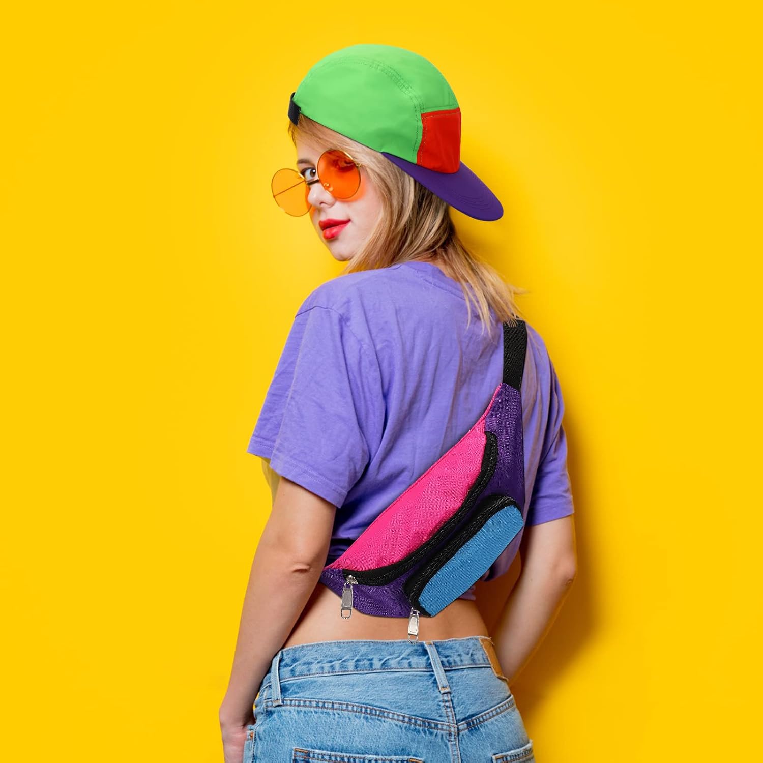 Miniatura 7 de Cindeer 4 gorras de neón de los años 80, gorra de béisbol retro de los años 80 y 90, gorra de béisbol de nailon ajustable para mujeres, hombres,