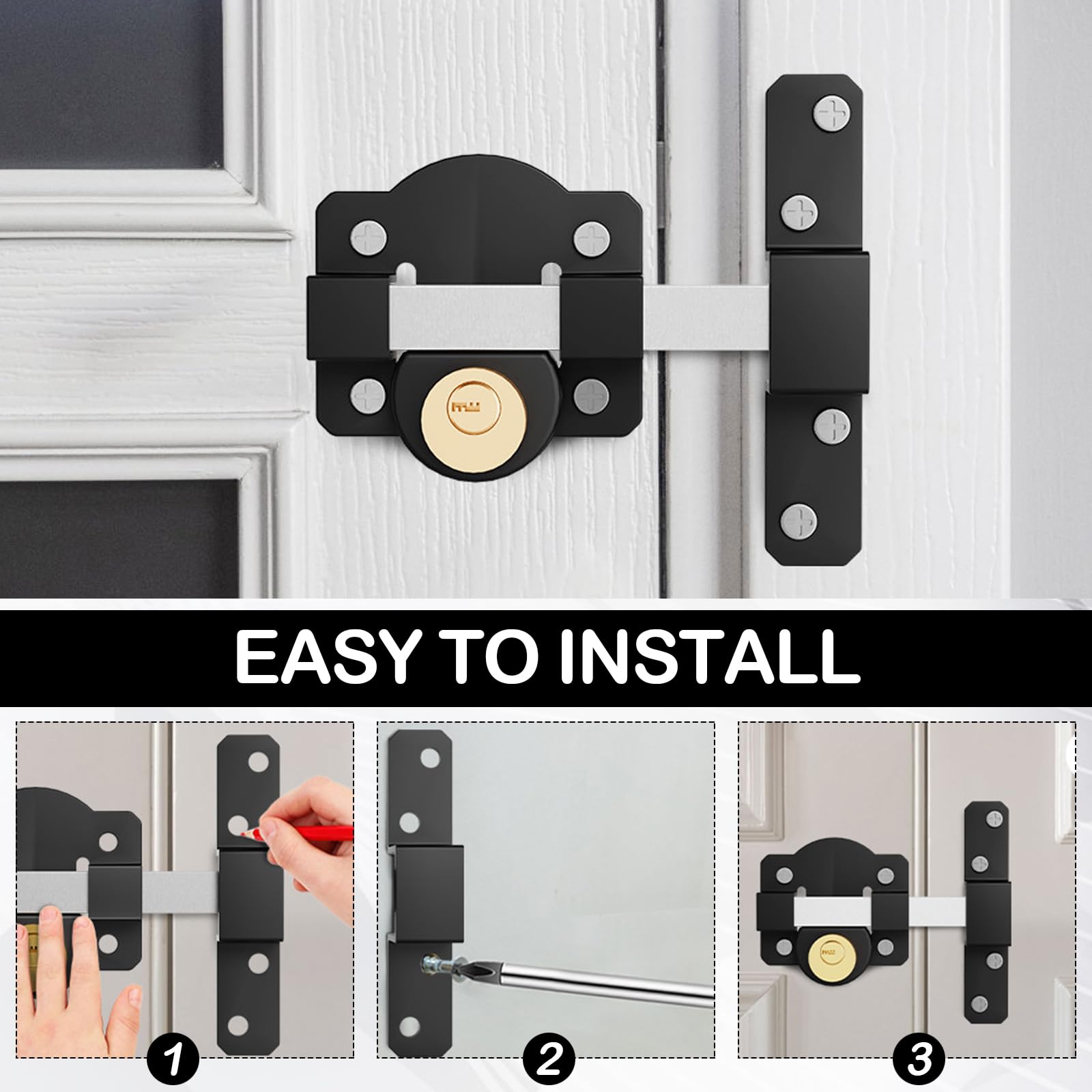 Cerradura Puerta, Cerradura Puerta Interior con Cilindro de Bloqueo de 50 mm Doble Bloqueo de Acero Inoxidable con 5 Llaves para Puerta de Metal Puerta de Madera Entradas de Casas Dormitorios