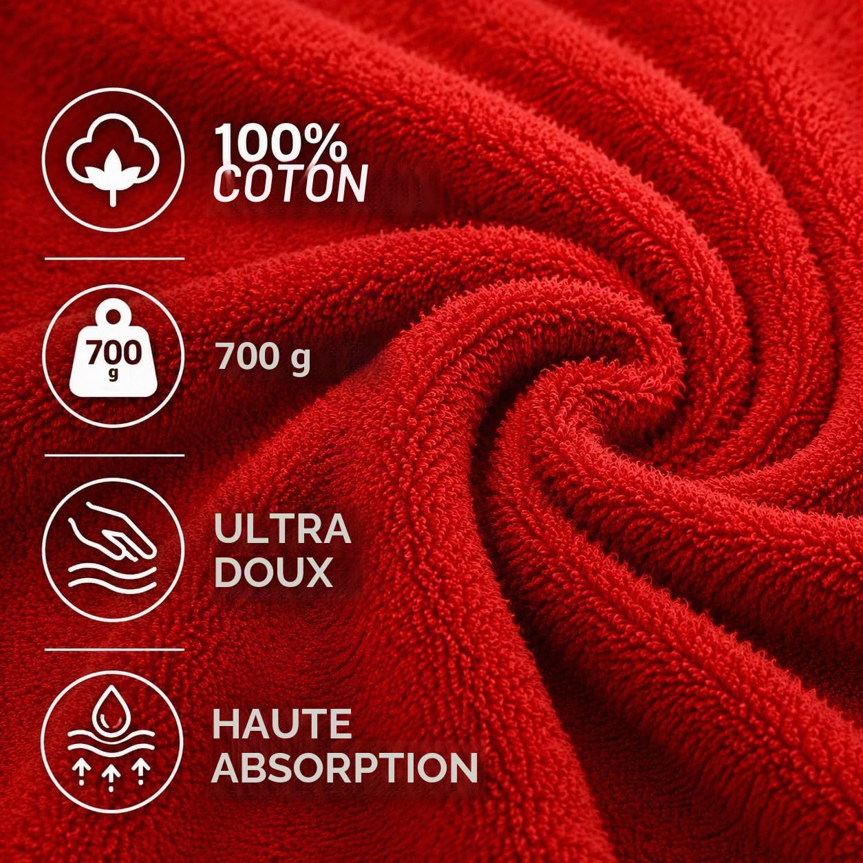 TRAMAS+ Serviette de Bain 100% Coton 700g |2(50x100)+2(70x140) Rouge