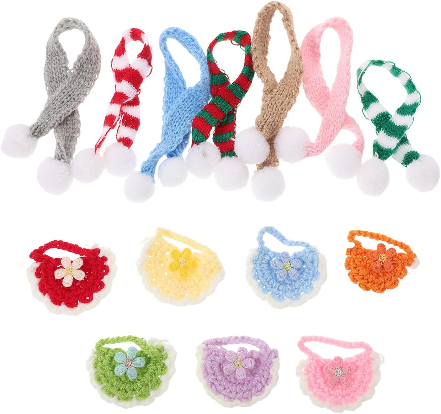 14pcs Christmas Pet Scarf Bib Set for Dog and Cat Yarn Winter | Small Pets and Hamsters, Play Sessions or Birthday Party Use, Secure Fastening, Easy to Wash and Keeps Fur Clean