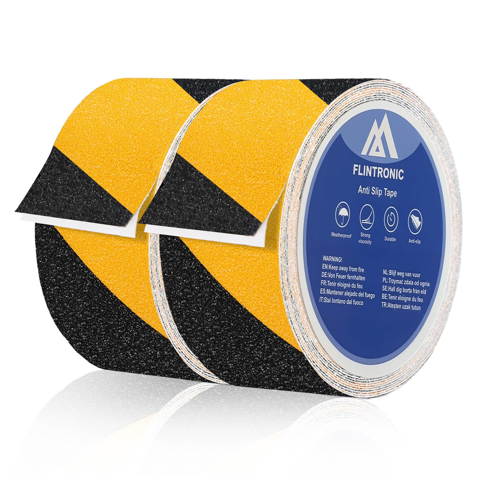 flintronic Anti Slip Tape Yellow and Black, 5CM x 5M Works Anti Slip Tape, Safety Hazard Warning Tape, High Traction Strong Grip Tape, Anti-slip Adhesive Tape for Outdoor/Indoor Stairs Ramps (2PC)