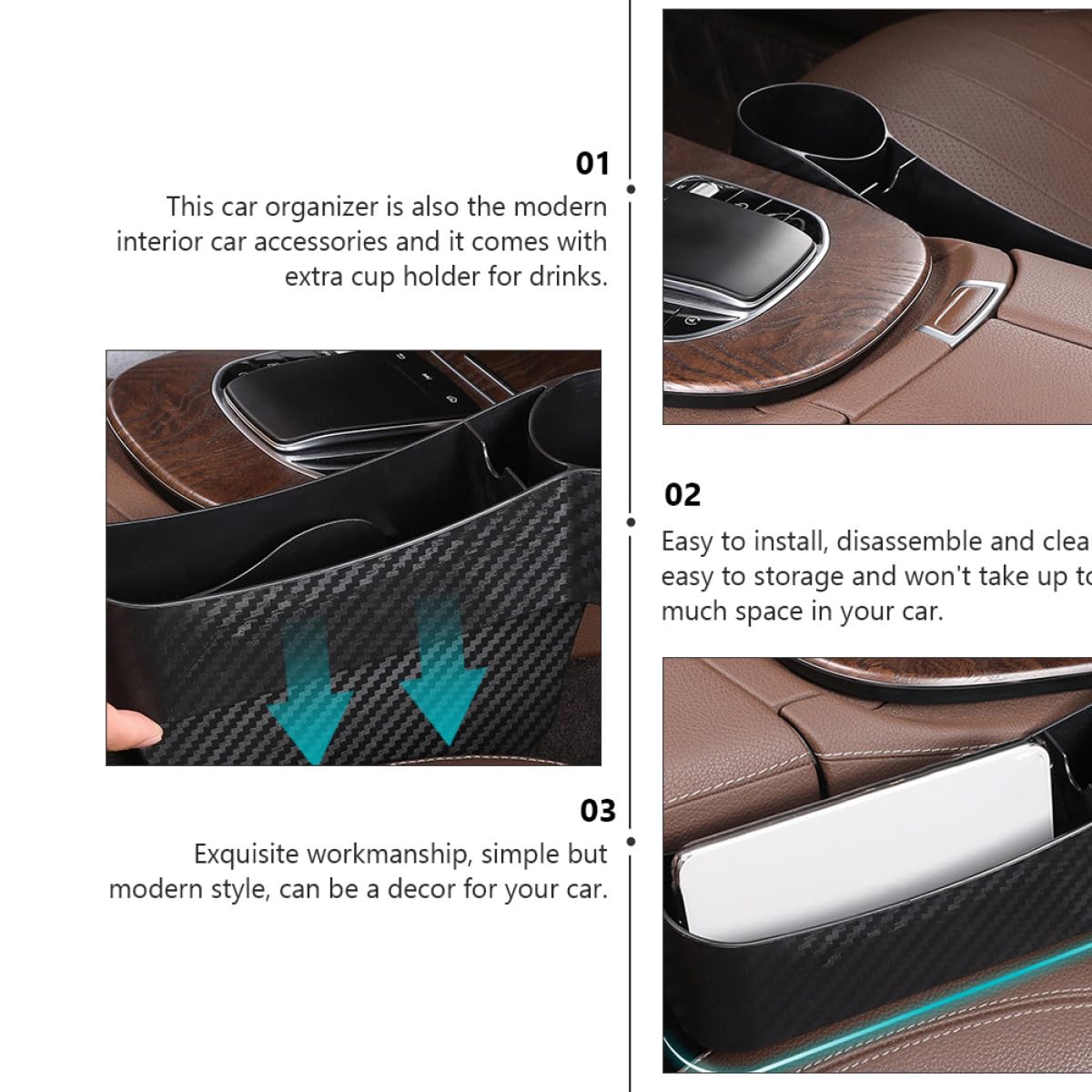 Organizador Almacenaje Plástico para Asiento Coche 2 Cajas Compactas Relleno Huecos Uso Diario Vehículo Conductor Copiloto