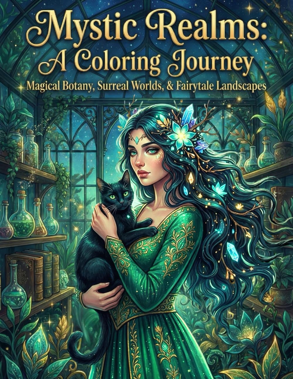 Mystic Realms: Magical Botany, Surreal Worlds and Fairytale Landscapes: A Coloring Journey: An Adult Coloring Grimoire featuring Green Witchcraft, ... and Meditation (The Mystic Realms Collection)