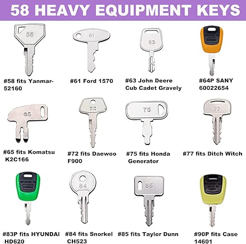 Miniatura 5 de Juego maestro de 58 llaves de equipo pesado, llave de encendido de construcción para caja Bobcat JD JCB Kubota Komatsu Toyota Caterpillar Hyster