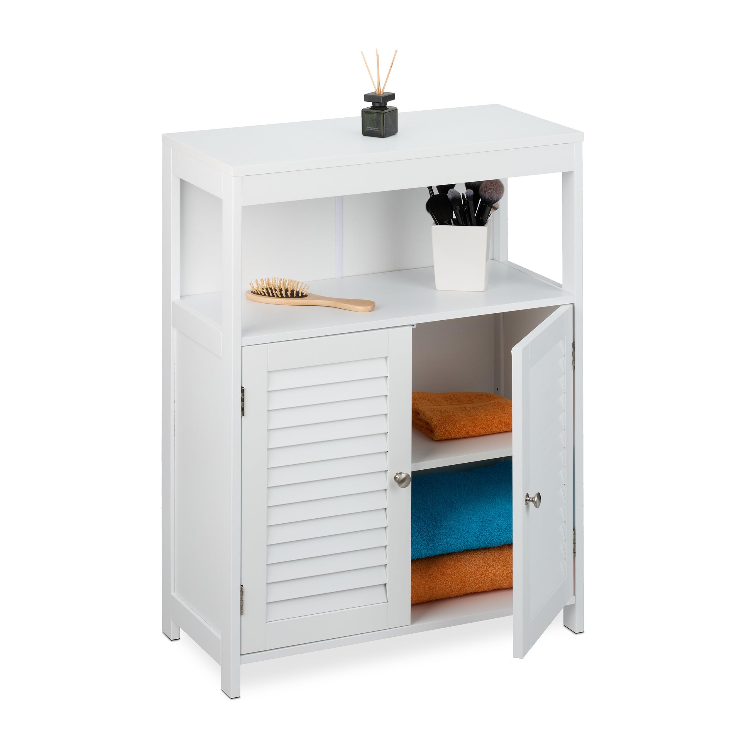 Relaxdays Armario de Baño, 80 x 60 x 29 cm, Mueble WC con Estante Regulable, 2 Puertas y Cajón Abierto, MDF, Blanco