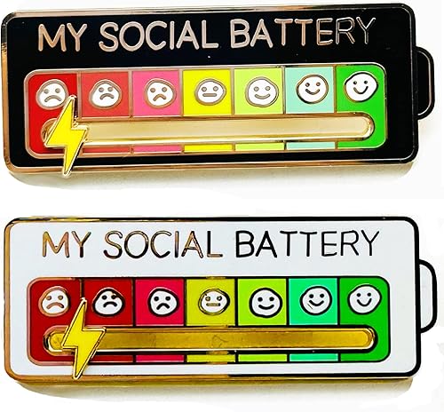 Miniatura 6 de SLINHEWEI Pin de batería social 2.0-2023 nuevos pines divertidos, pines esmaltados, pin de expresión de estado de ánimo para introvertidos, perfecto
