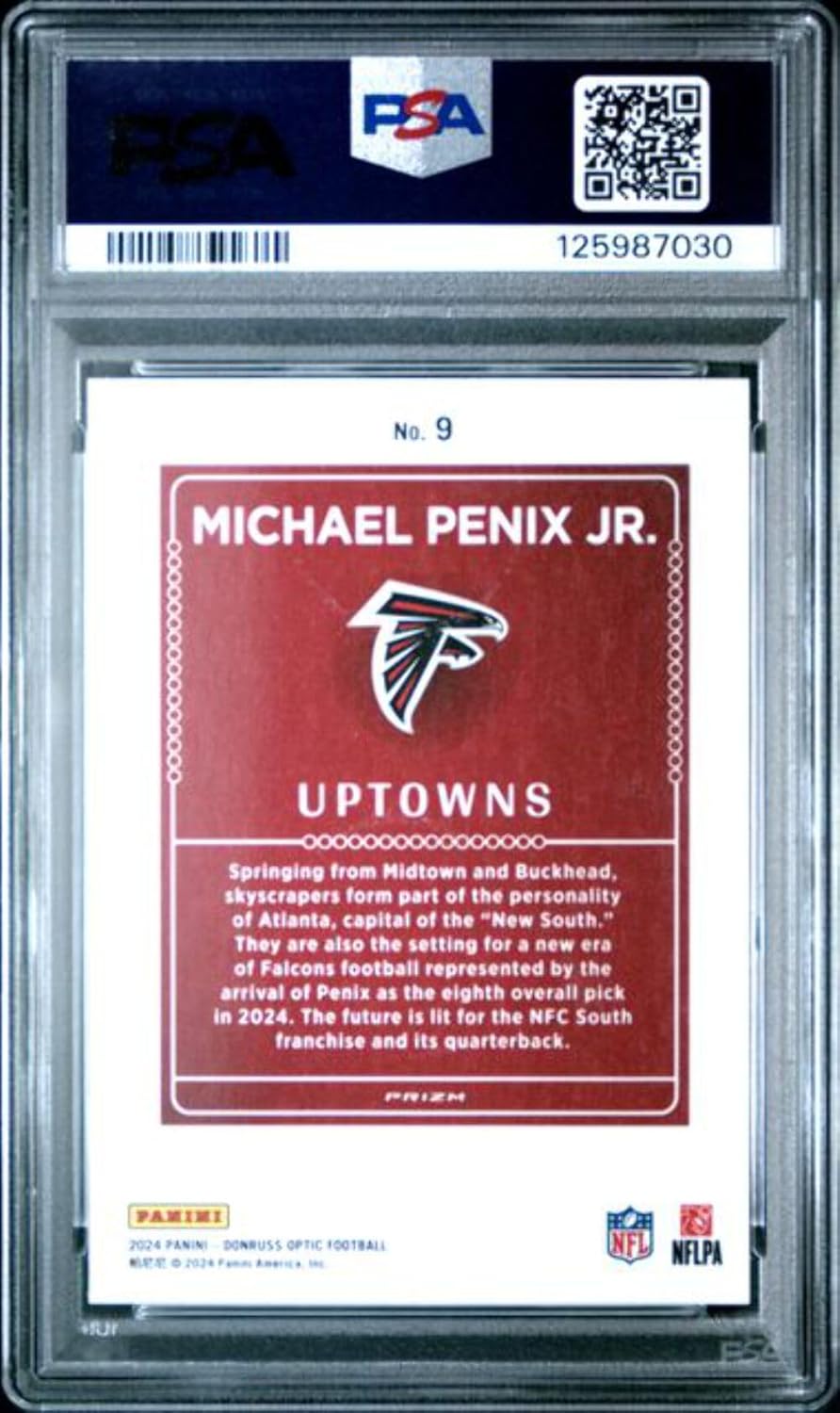 Graded 2024 Panini Donruss Optic Michael Penix Jr #9 Uptowns Rookie RC Football Card PSA 9 Mint