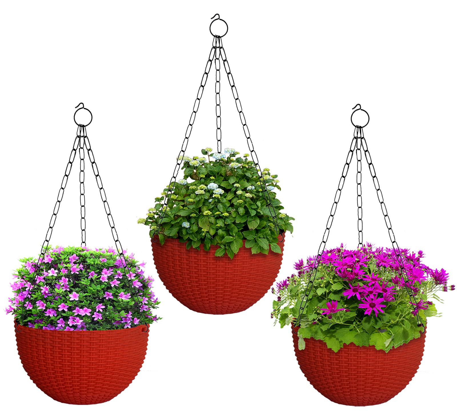 Kuber Industries Plastic Hanging Flower Pot for Balcony & Railing Set of 3 (Red)-20x20x59 cm (B0B1DQ8LK8) Amazon Price History, Amazon Price Tracker