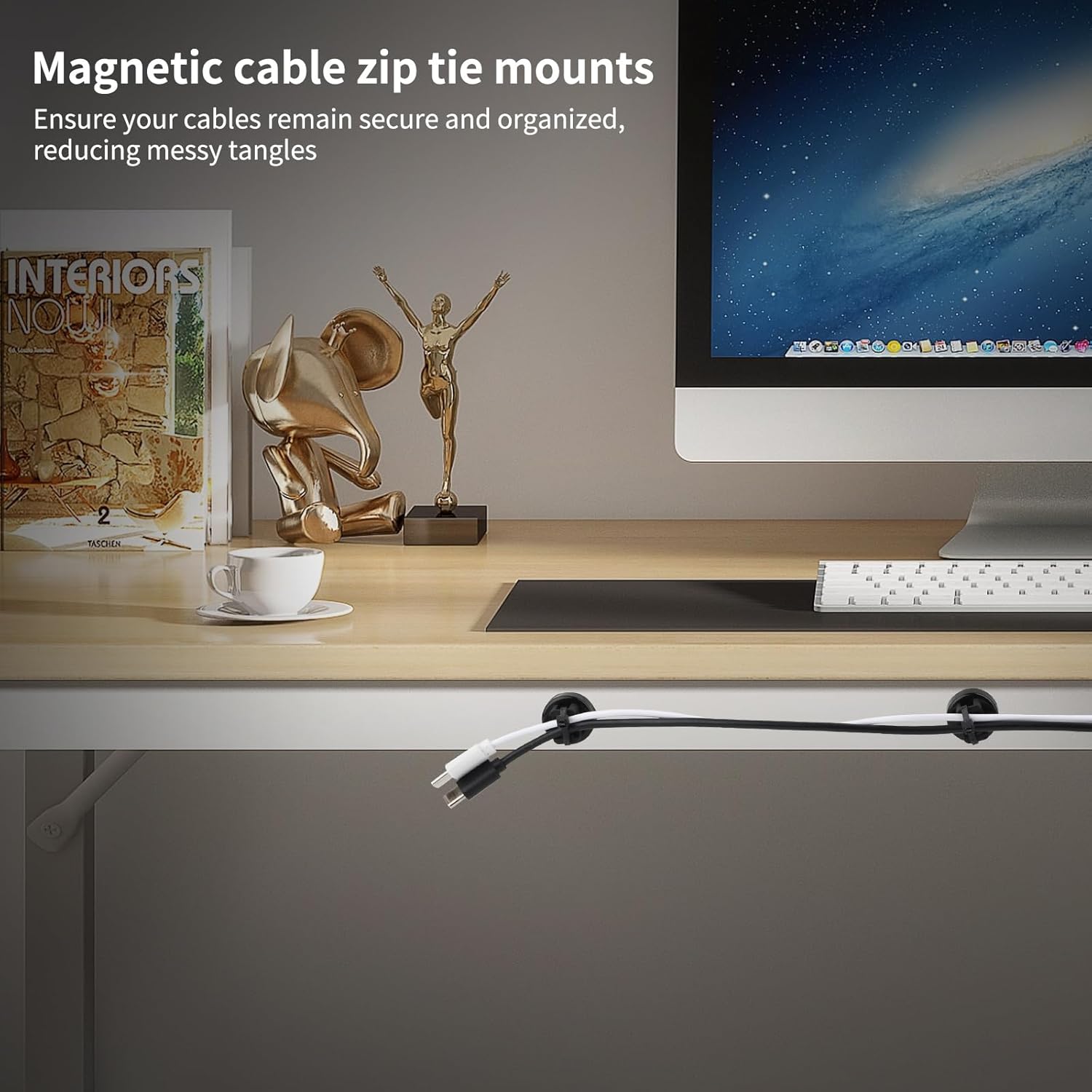 Magnetic Cable Zip Tie Mounts,20 Pcs Magnetic Zip Tie Mounts with 100 Cable Ties,Strong Cable Clips for Wire Management,Wire Management Bases for Home Office Automotive Electrical Wiring