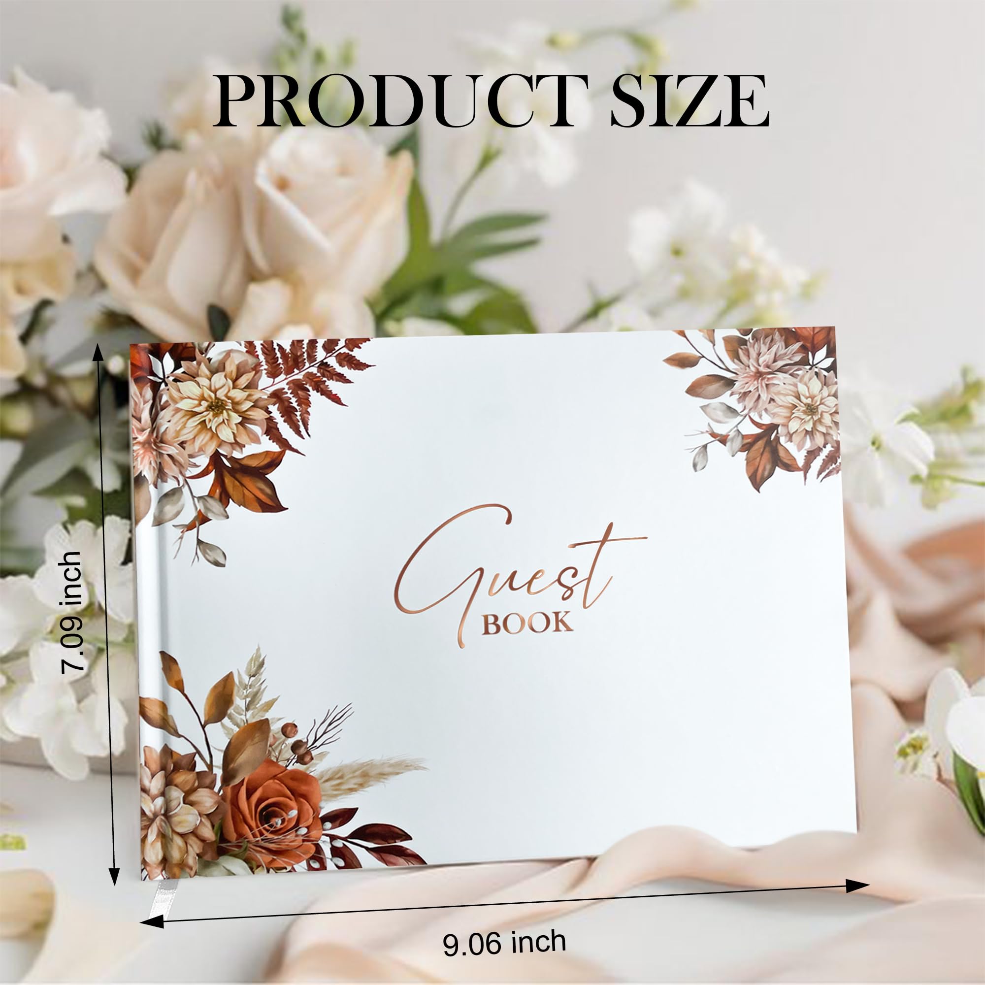 Mr&MrsGifts Elegancka księga gości weselnych przyjęcie weselne twarda okładka księga logowania gości na ślub, wieczór panieński i baby shower (kwiat)