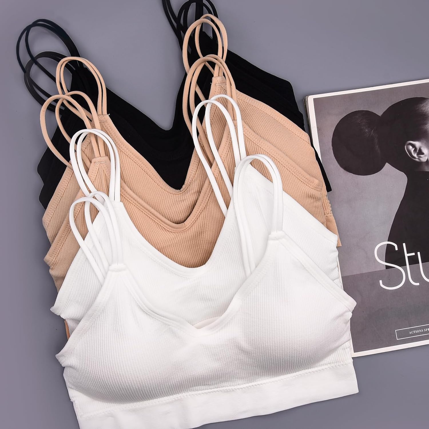 BQTQ 6 Pcs V Neck Bralettes for Women Padded Bralette with Straps Seamless Bra - Image 4