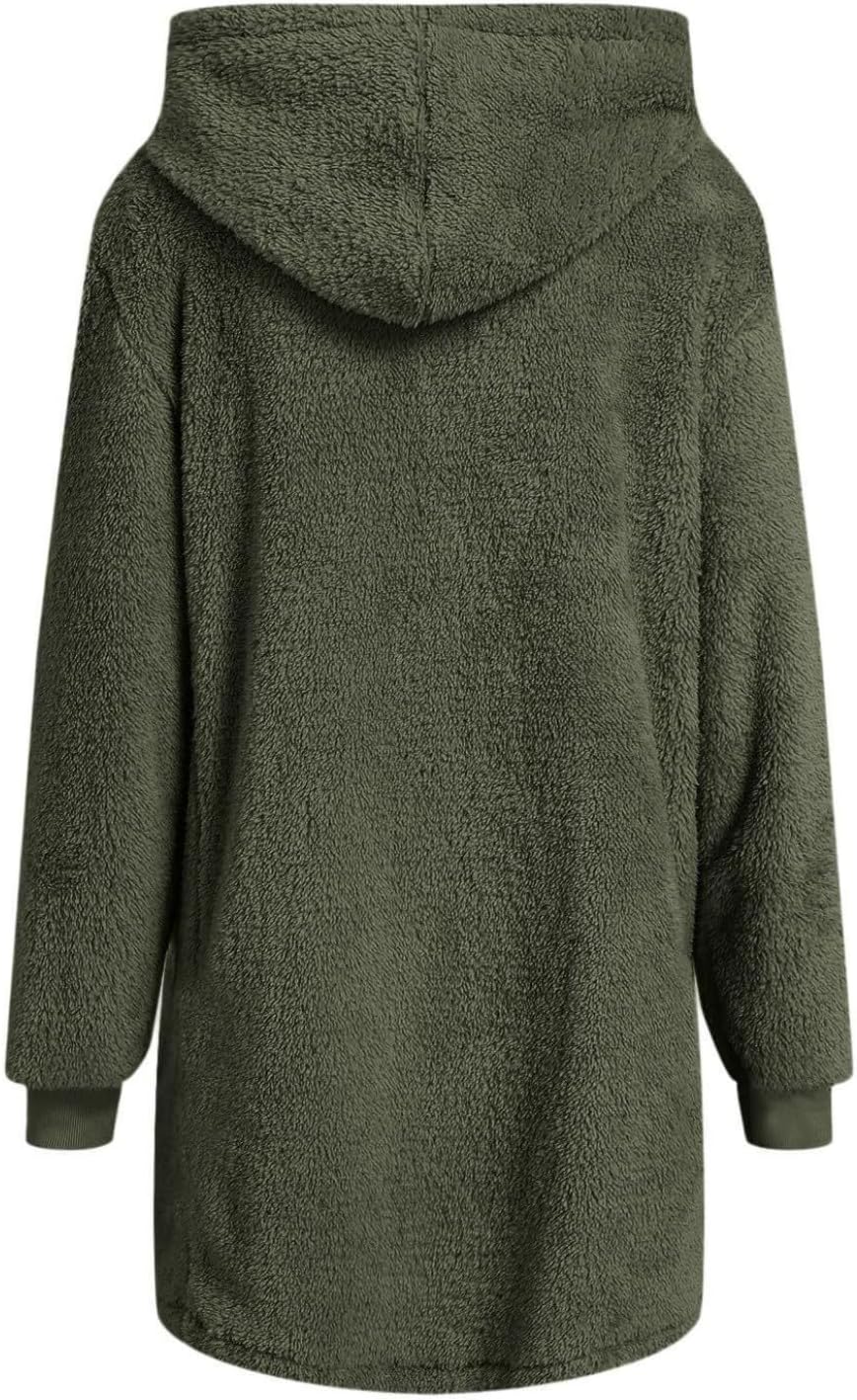 Women's Oversized Fleece Jacket Hooded Zip-Up Cardigan Coat with Pockets Warm Winter Casual Wear for Vacation - Image 6