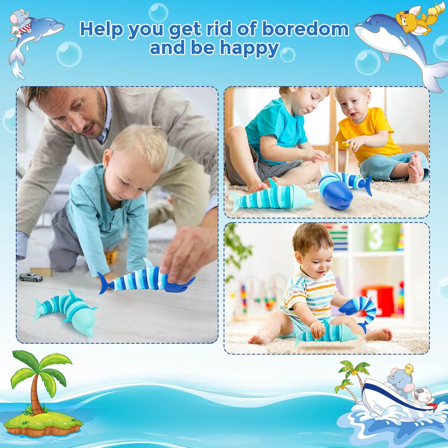 Sensory Shark and Dolphin Fidget Toys - Sensory Toys for Autism, ADHD, Anxiety and Stress Relief, Party Favors Classroom Prizes for Kids 3-5