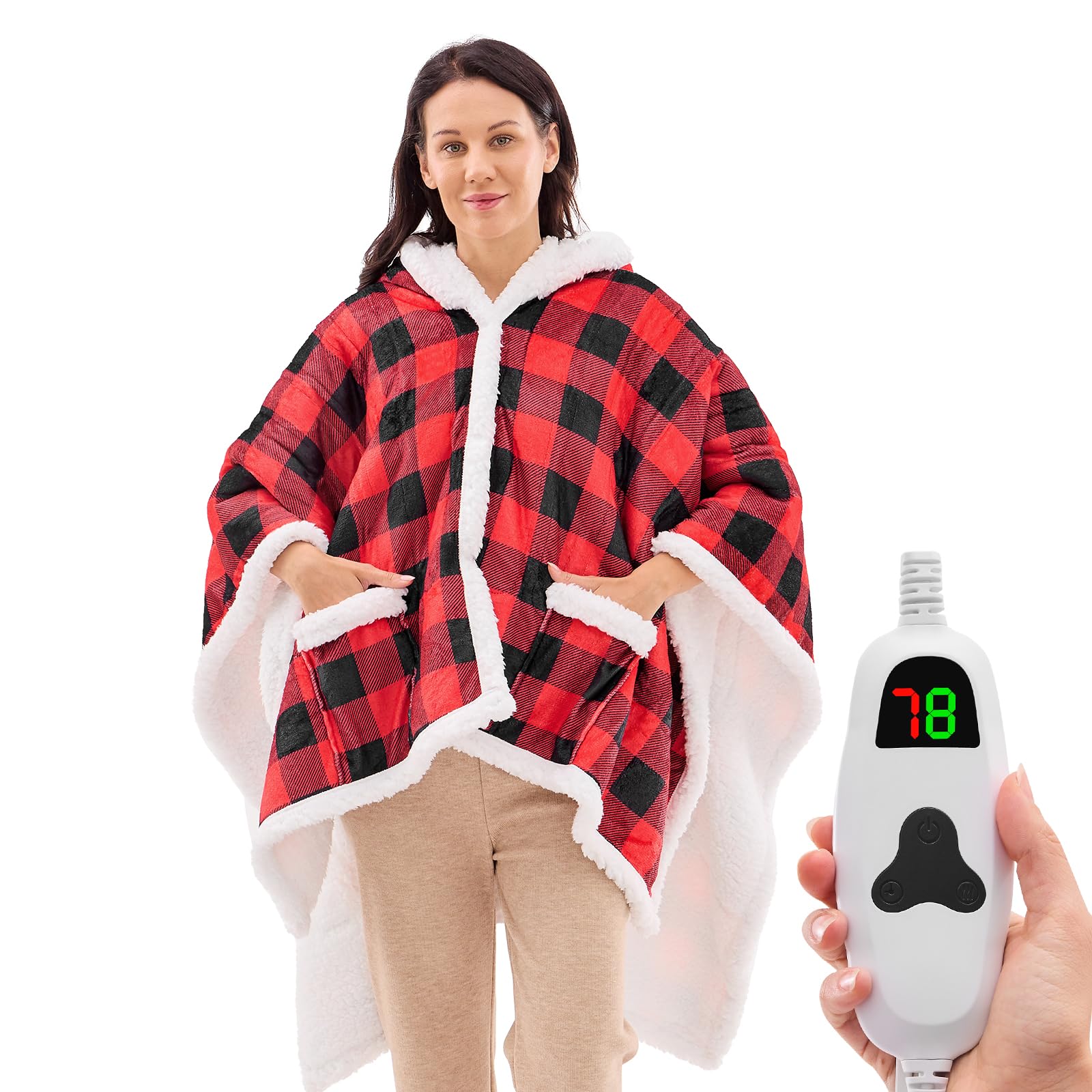 greenoak Wearable Heated Throw Blanket Electric Shawl - Heated Robe Poncho Blanket Hoodie ...