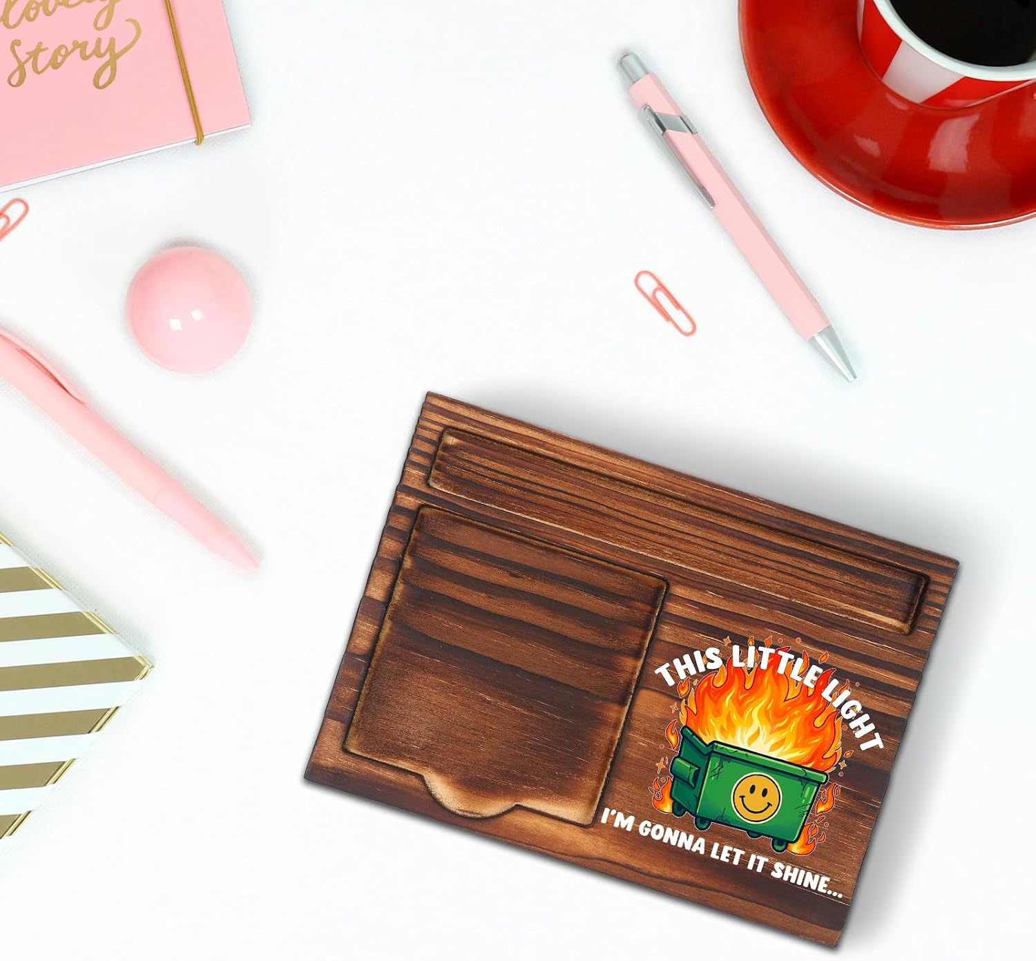 Funny Gift for Optimistic Coworker Sticky Note Caddy Present Desk Decor image 3